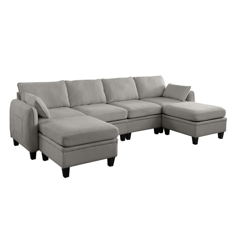 Canapé modulaire en chenille avec repose-pieds, Chenille - gris foncé