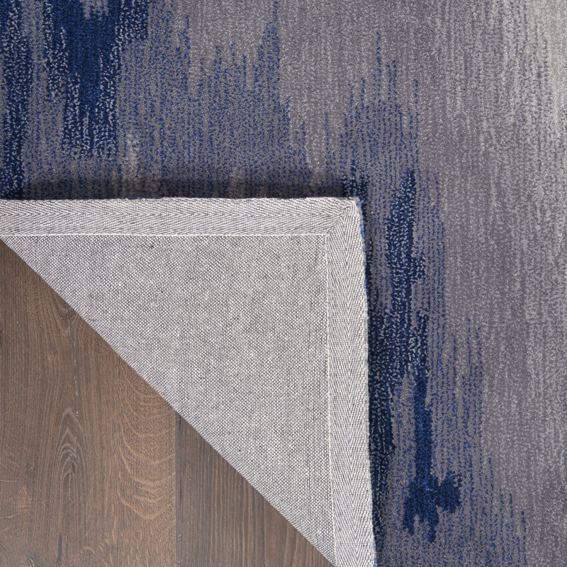 Tapis bleu moderne fait à la main, Rectangle 5 pi 3 po x 7 pi 9 po