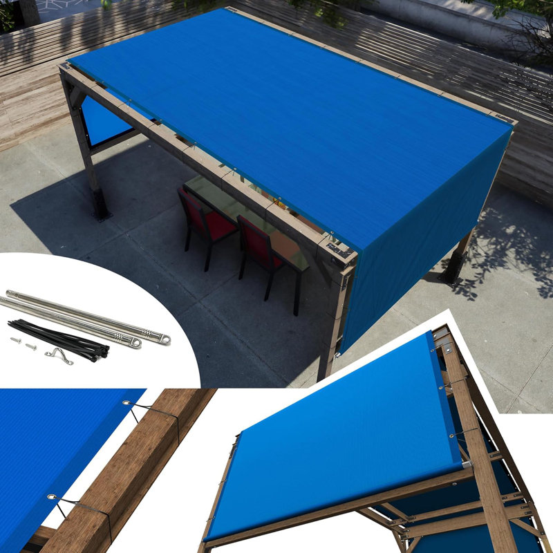 Amgo Customze Pergola Canopy Replacement Coer, 95% U Blockage, wth Stanless Steel Weghted Rods, Blue, 1" H x 228" W x 96" D
