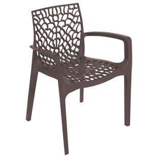 Spider Web Design Indoor Outdoor Stacking Plastic Dining Armchair in Glossy Colors -2 Chairs