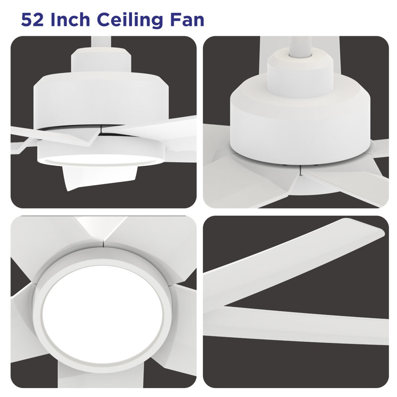 52" Emileo Ceiling Fan with LED Lights White, White