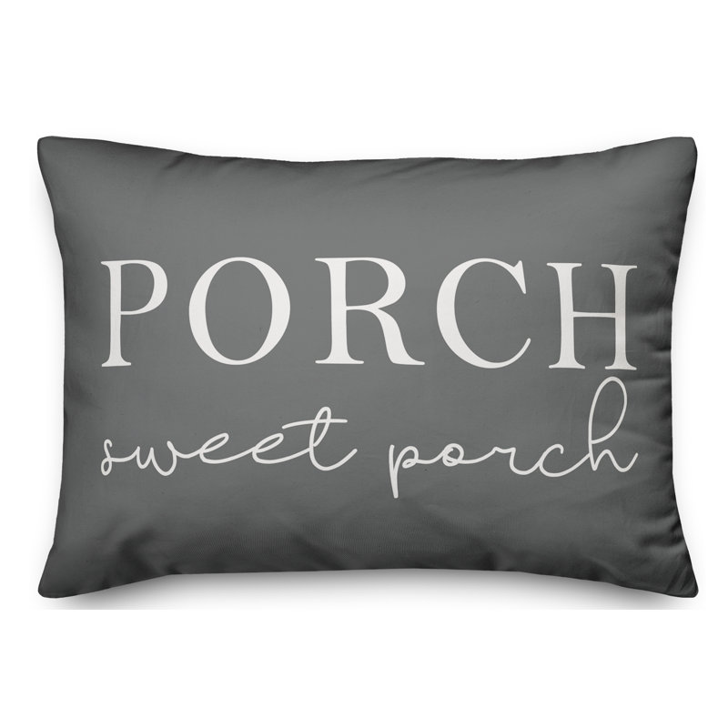 Textual Outdoor Throw Pillow, Dark Gray/White