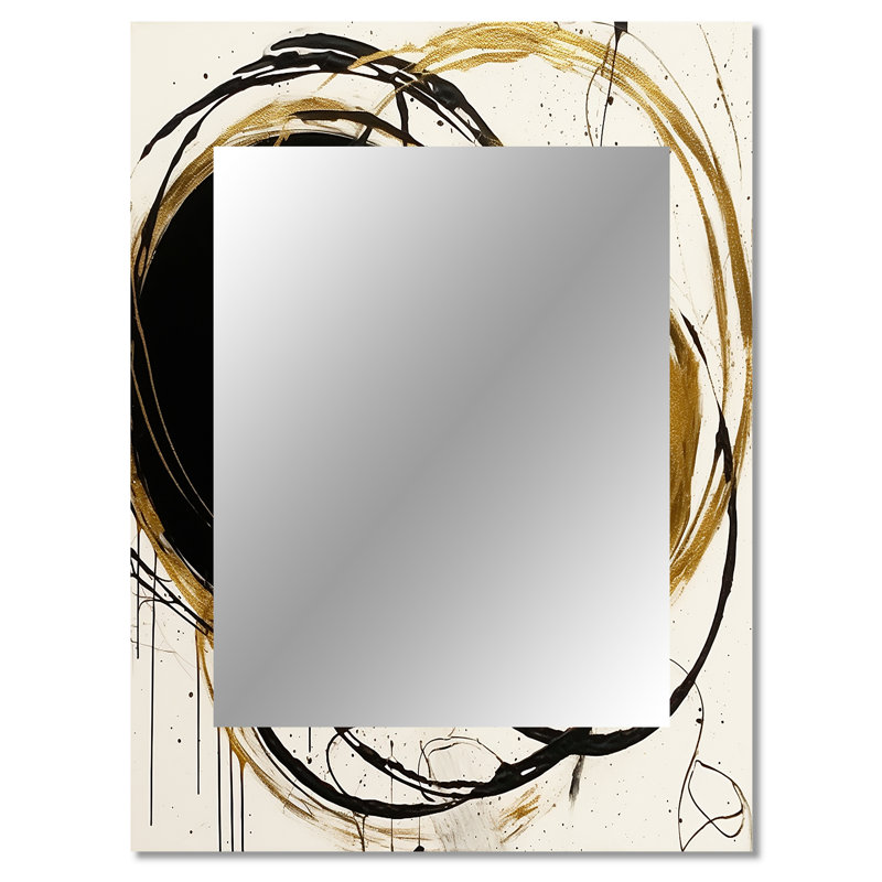 Noir et or, «The Art Of Chaos I» - peinture abstraite, miroir mural unique, art moderne imprimé sur métal, 40 po x 30 po
