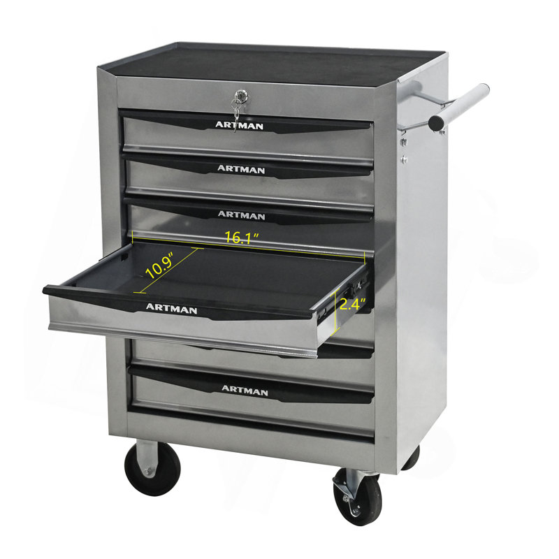 Coffre à outils roulant en métal avec 7 tiroirs, armoire à outils à 7 tiroirs de 20 po avec glissières à roulement à billes, coffre à outils en acier