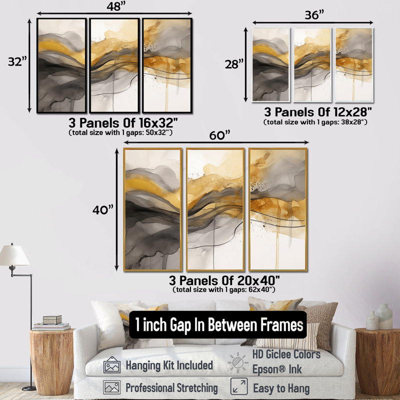 Kolten - ensemble de décorations murales abstraites à encre liquide, H 28 po x l 36 po x P 1 po, Cadre flottant brun