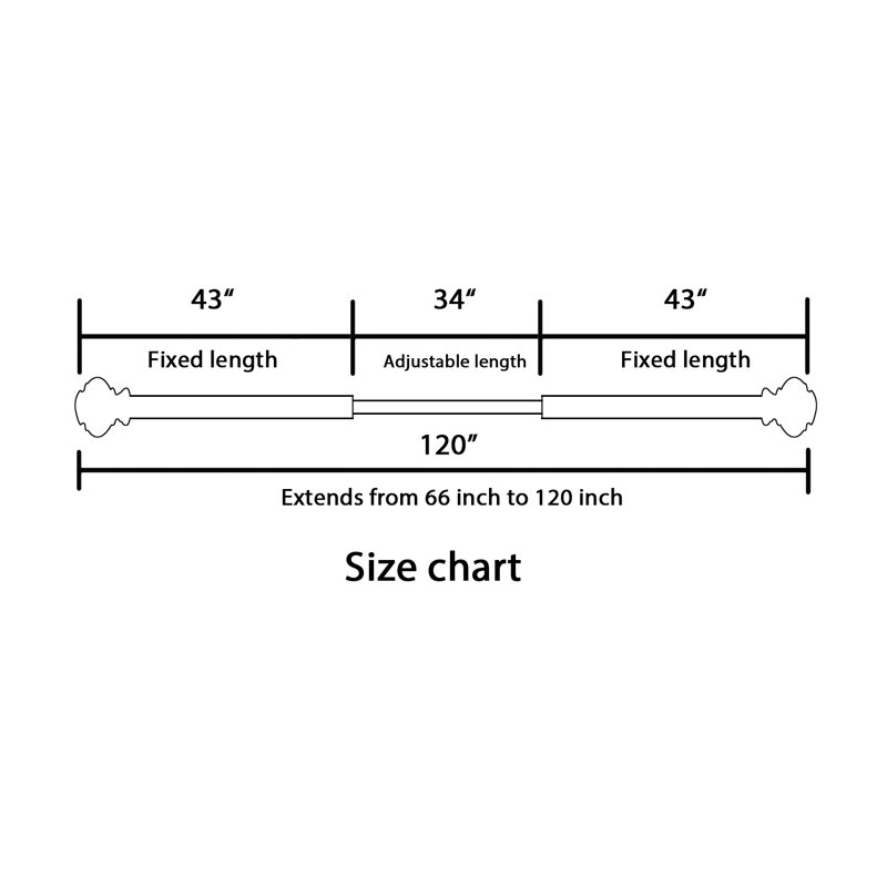 Ensemble de tringle à rideaux simple réglable en fer 3/4 po de diamètre, 66" – 120", Étain