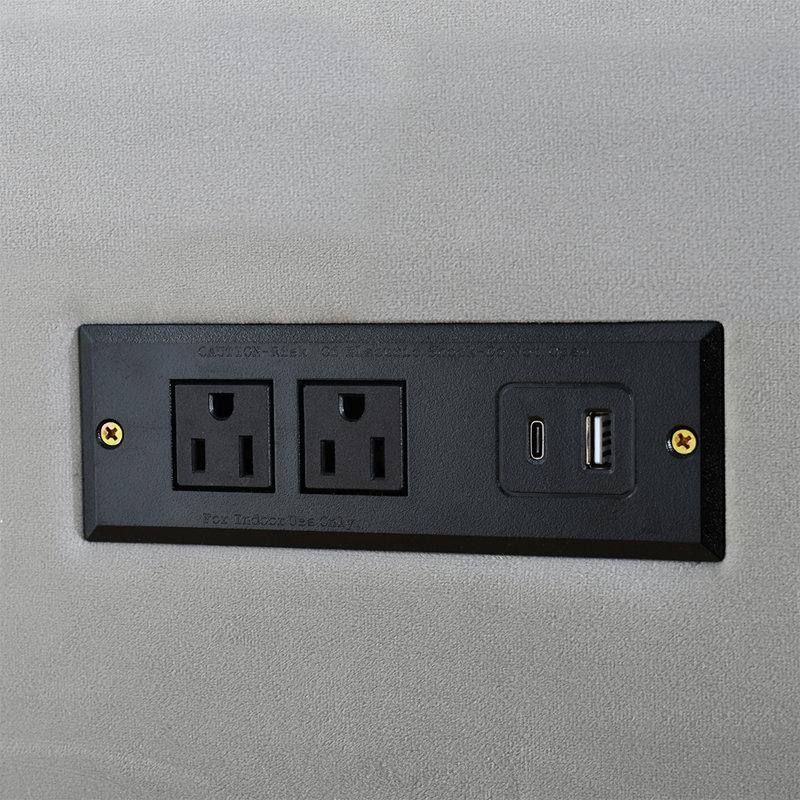 Grand lit plateforme avec tête de lit tapissier et ports USB