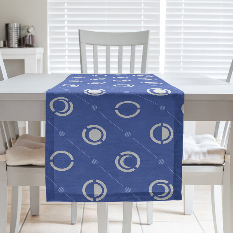 Chemin de table Classic Moon Phases, Blanc, bleu, gris, 16 po x 90 po