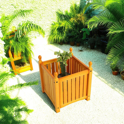 Durable Teak Wood Outdoor Square Planter for Garden for Flowers, Herbs, and Vegetables
