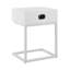 Table de bout en acier et bois blanc et naturel de 25 po avec tiroir et port USB