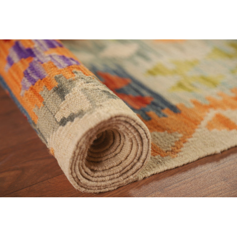 Tapis oriental réversible en laine Kilim 10 x 13