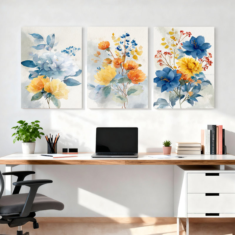 Ensemble de 3 reproductions d'art sur toile tendue à l'aquarelle, H 30 po x l 60 po