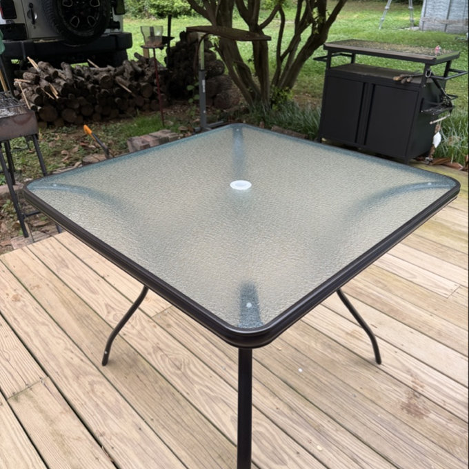 Square&Rectangular Tempered Glass Metal Patio Table With Umbrella Hole - 28" H x 37" W x 37" D