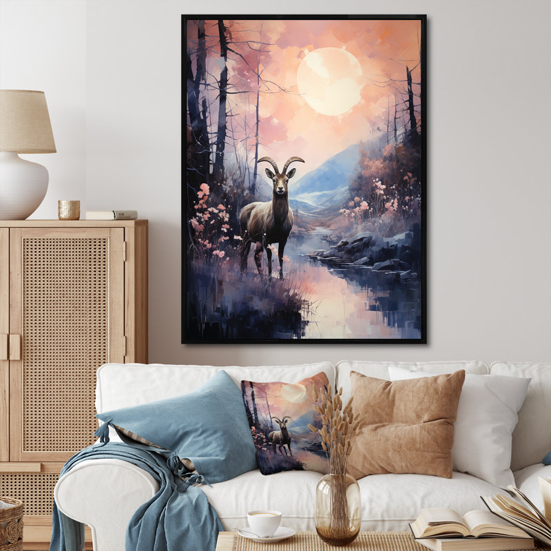 Buck Buck Twilight Trek 2 - art mural animal de chèvre, Cadre flottant noir, H 44 po x l 34 po x P 1,5 po