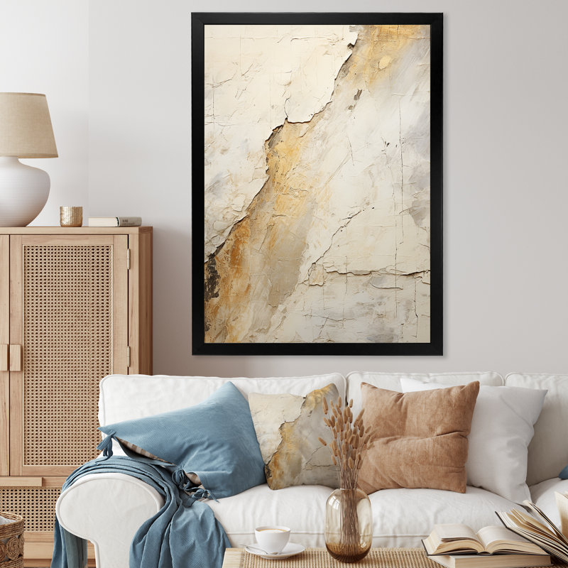 Earth Minimalist Fossils II - Abstract Collages, art mural, Cadre simple noir, H 32 po x l 24 po x P 1 po
