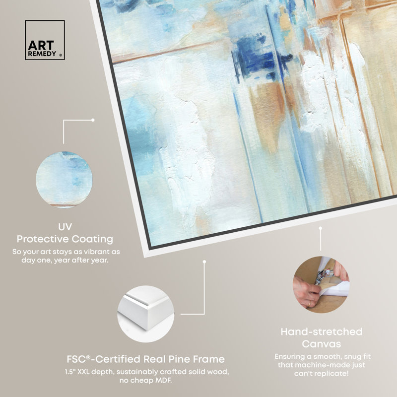 Blue and Beige Abstract Canvas Art with White Frame, 11" x 16"