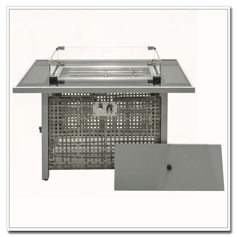 Foyer de table 43 po au gaz propane, foyer extérieur rectangulaire en osier à tissage ouvert de 60000 BTU avec pare-vent en verre pour terrasse extérieure