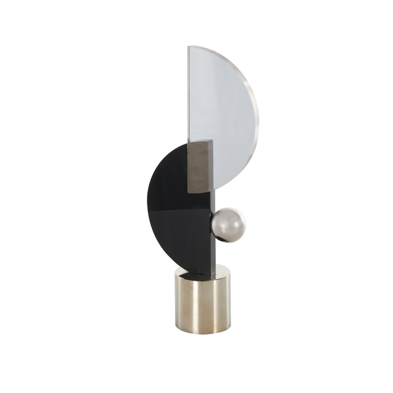 Cole And Grey Glass Abstract Decorative Sculpture With Silver Orb And Base
