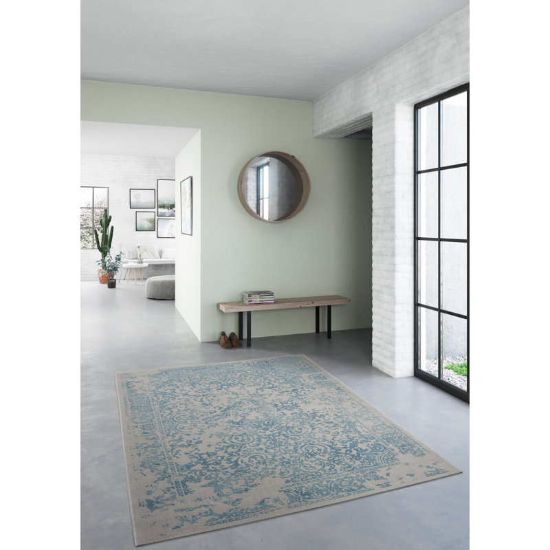 Hicklin Machine Woven Beige/Teal Indoor Rug, Rectangle 160 x 230cm
