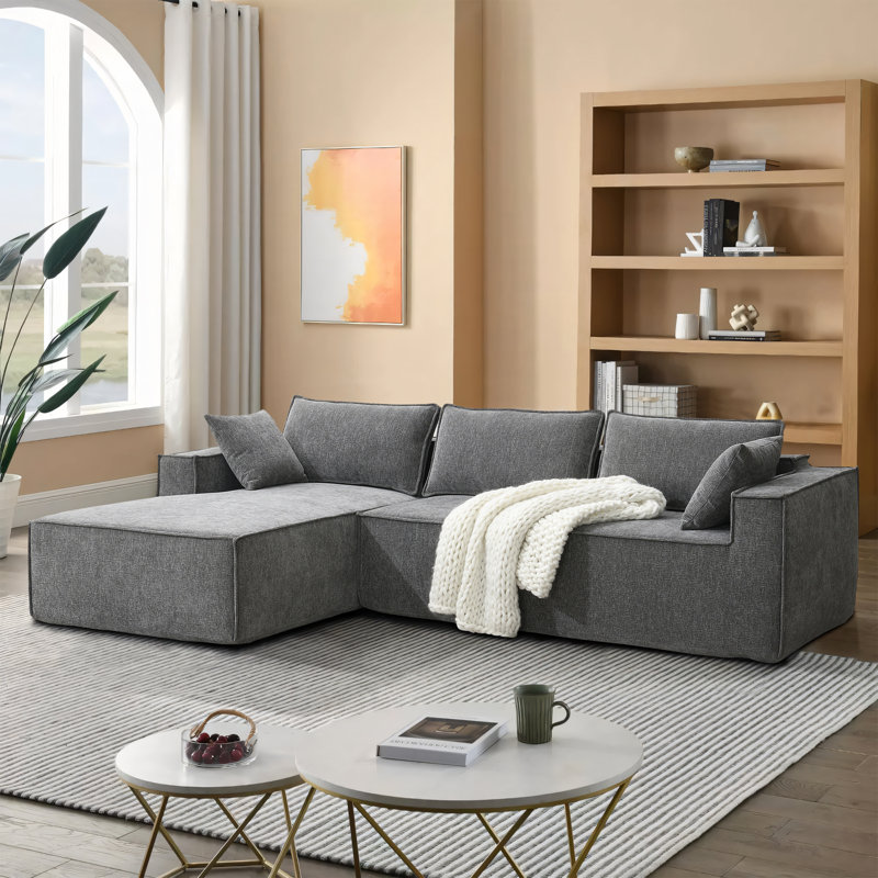 Canapé modulaire en L Chenille, Gris