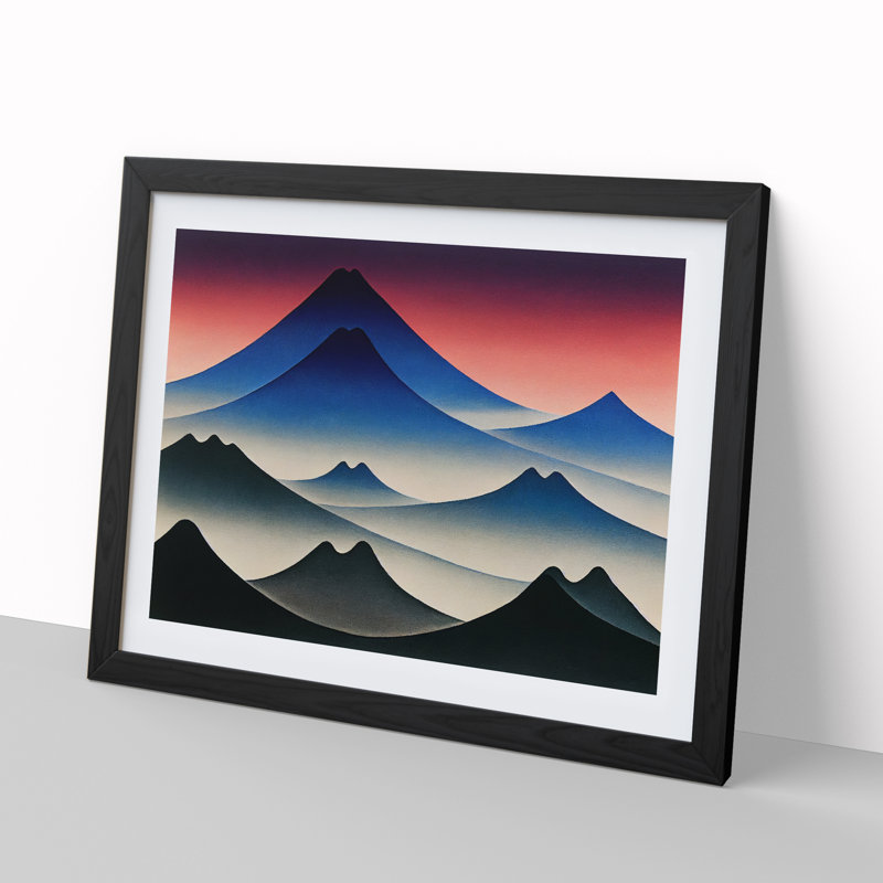 Abstract Japanese Mountains Vol.1 - Framed Print, Black, 46cm H x 64cm W x 2cm D