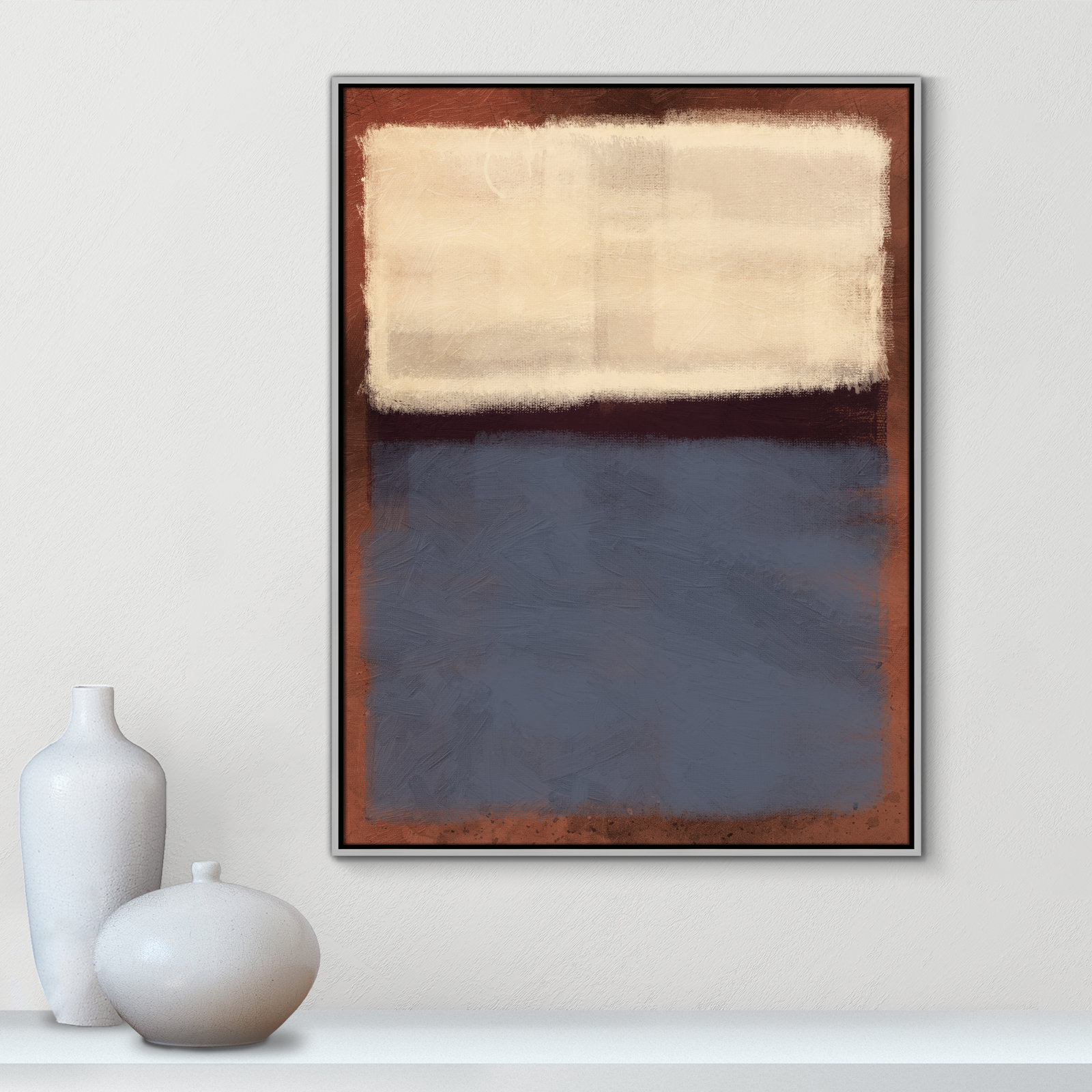 Alabaster Burst - Floater Frame Painting on Canvas, Silver Framed, 41.5" H x 31.5" W x 2" D