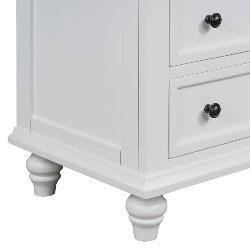 3-Drawer Storage Wood Cabinet, End Table with Pull out Tray, White