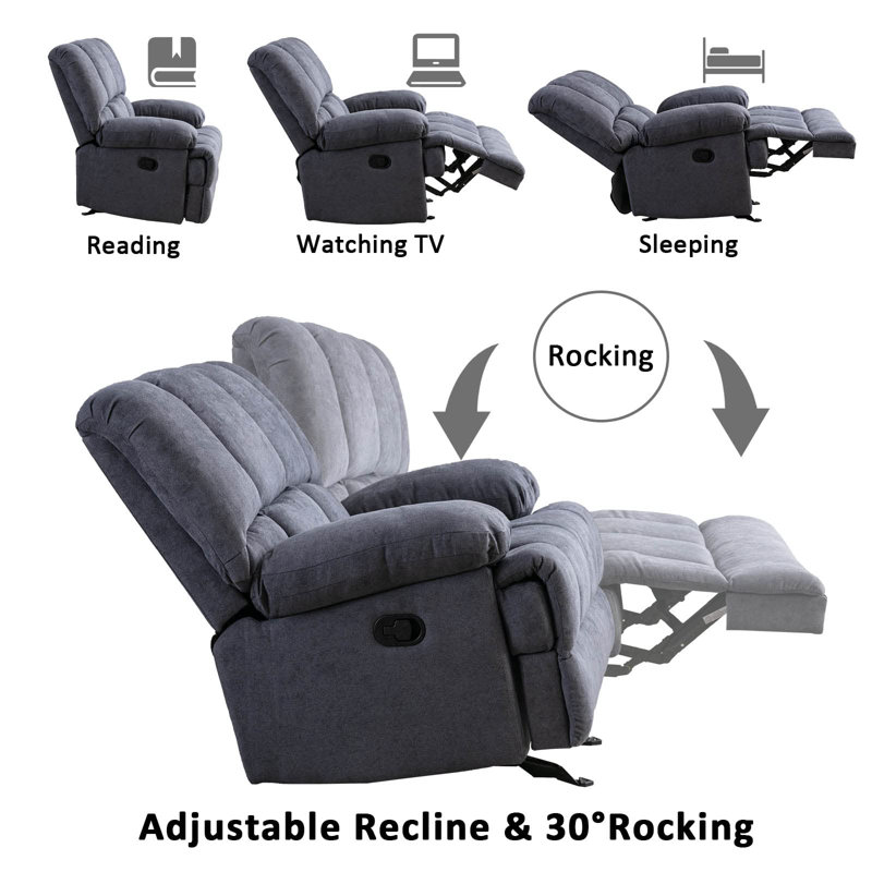 Rocker Upholstered Recliner, Gray Chenille, 41" H x 42.9" W x 36.2" D