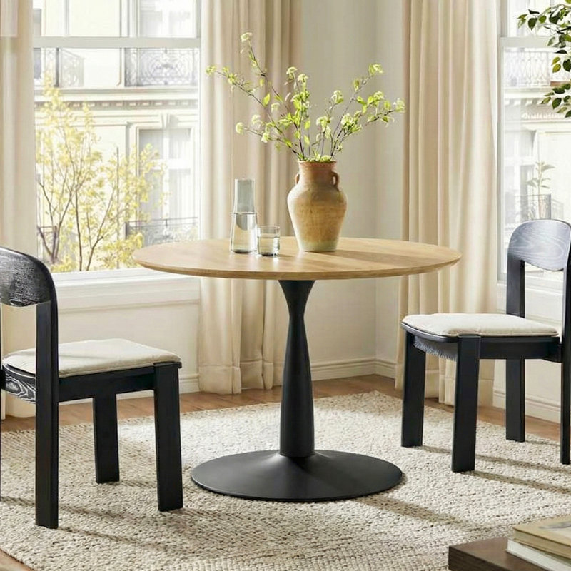 Table de salle à manger Azarael, Naturel, Noir, H 29 po x l 36 po x L 36 po