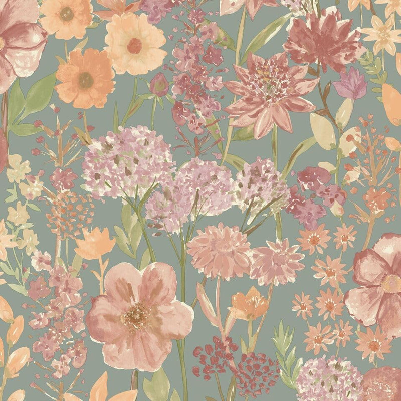 Mulliken Wildflowers Blue Vibrant Pink & Purple Modern Floral Design 10m x 53cm Matte Wallpaper Roll