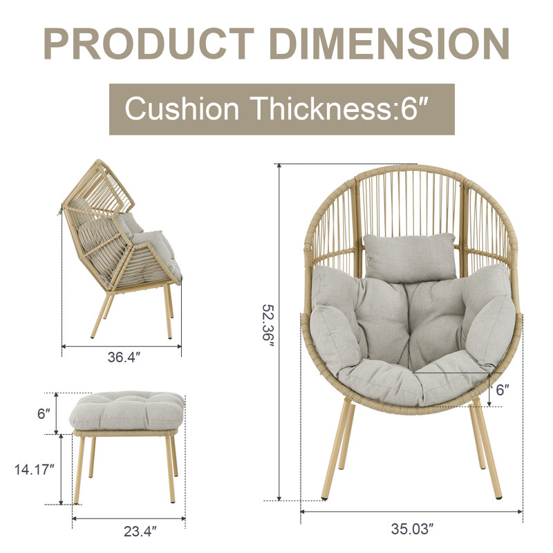 Chaise de hamac de patio avec coussin Azuredee, Beige, Beige