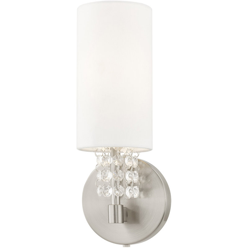 Brushed Nickel Wall Sconce with Handcrafted Off White Fabric Shade - Elegant Lighting Fixture