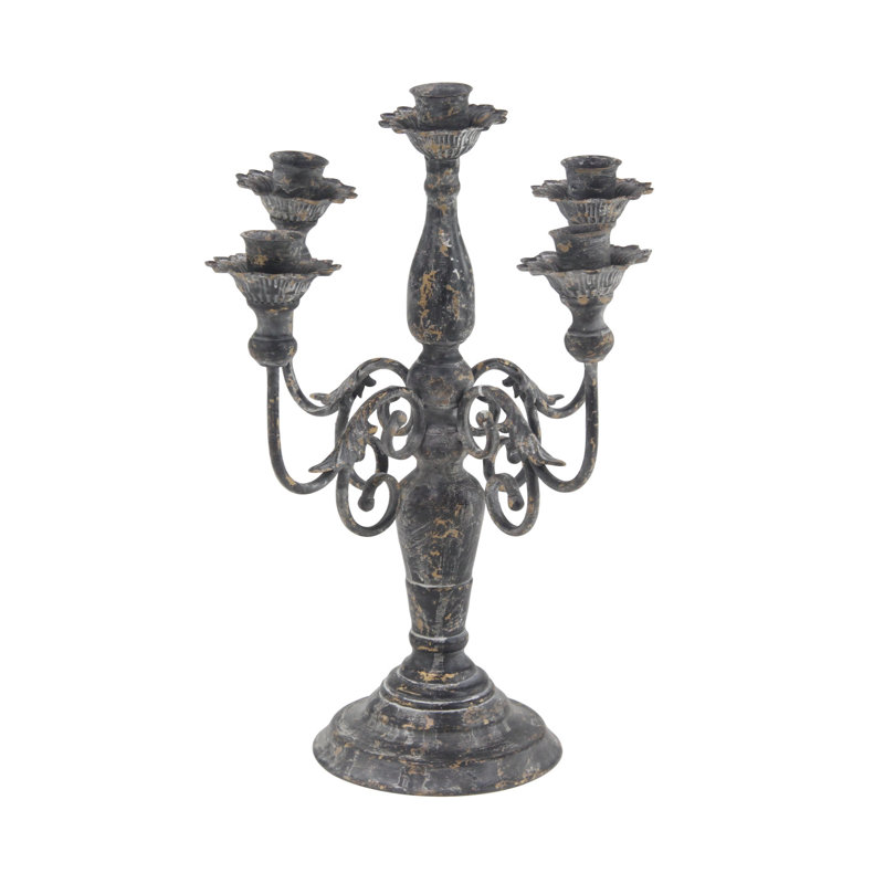 19'' H Metal Tabletop Candelabra, Gray