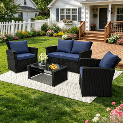 4 Piece Outdoor Patio Furniture Set,Wicker Conversation Sets Outdoor Sectional Patio Sofa Couch With Cushions & Coffee Table For Outside