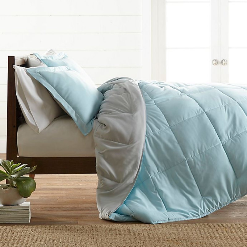Édredon en duvet de bambou toutes saisons réversible avec rembourrage alternatif, Très grand californien, Aqua/Light Grey