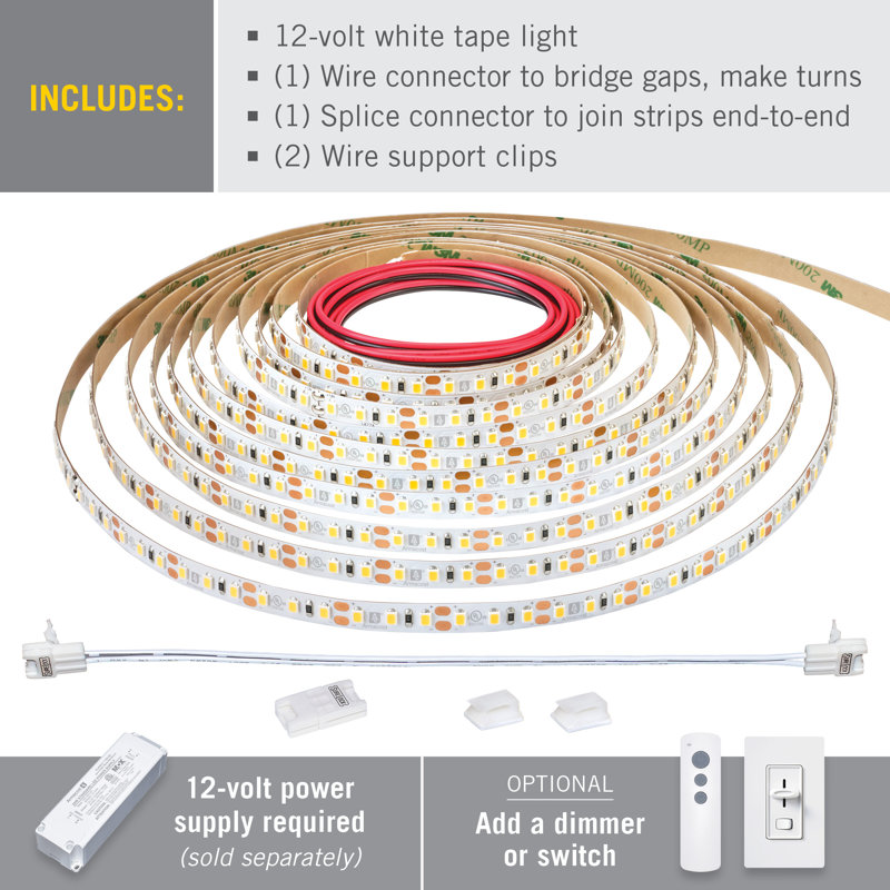 RibbonFlex Pro, 12V, 4000K, 120LEDs/M, IP20, 2.5M Under Cabinet Strip Light, 4000K, 0.25'' H x 98.4'' L x 0.5'' D