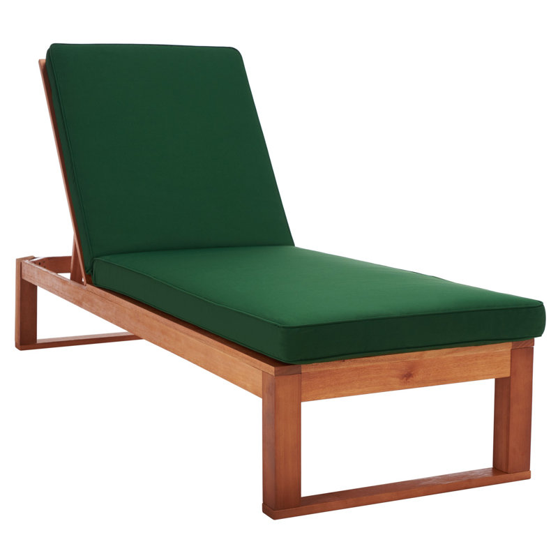 Faunce Outdoor Eucalyptus Wood Chaise Lounge , Cushion Included, Natural, Green