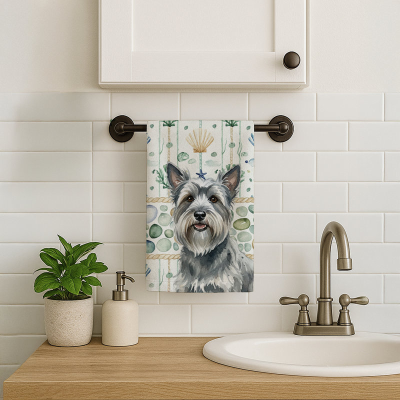 Gray Skye Terrier Coastal Sea Glass Kitchen Towel, Gray Skye Terrier