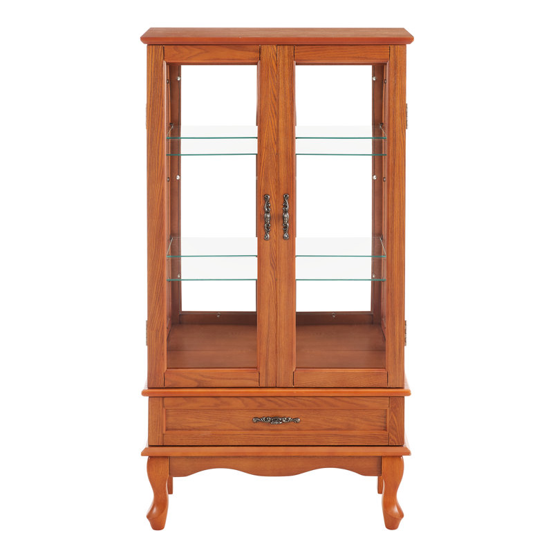 Vitrine Exquise - 2 portes, 1 tiroir, tablettes réglables, incluses, verre de luxe avec tiroir en chêne, Chêne