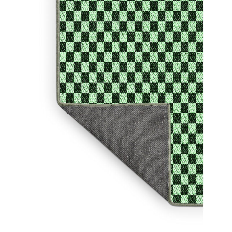 Tapis vert en laine à carreaux Dulin, Rectangle 6 pi x 9 pi