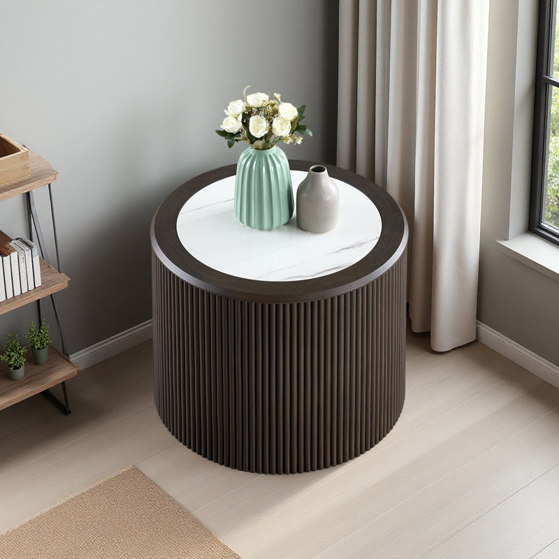 Table basse ronde moderne de 23,62 po à motif d'autocollants à motif de faux marbre moderne pour le salon, petite table d'appoint