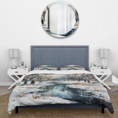 River In Forest Winter Scenery - Landscapes Duvet Cover Set - Microfiber Polyester