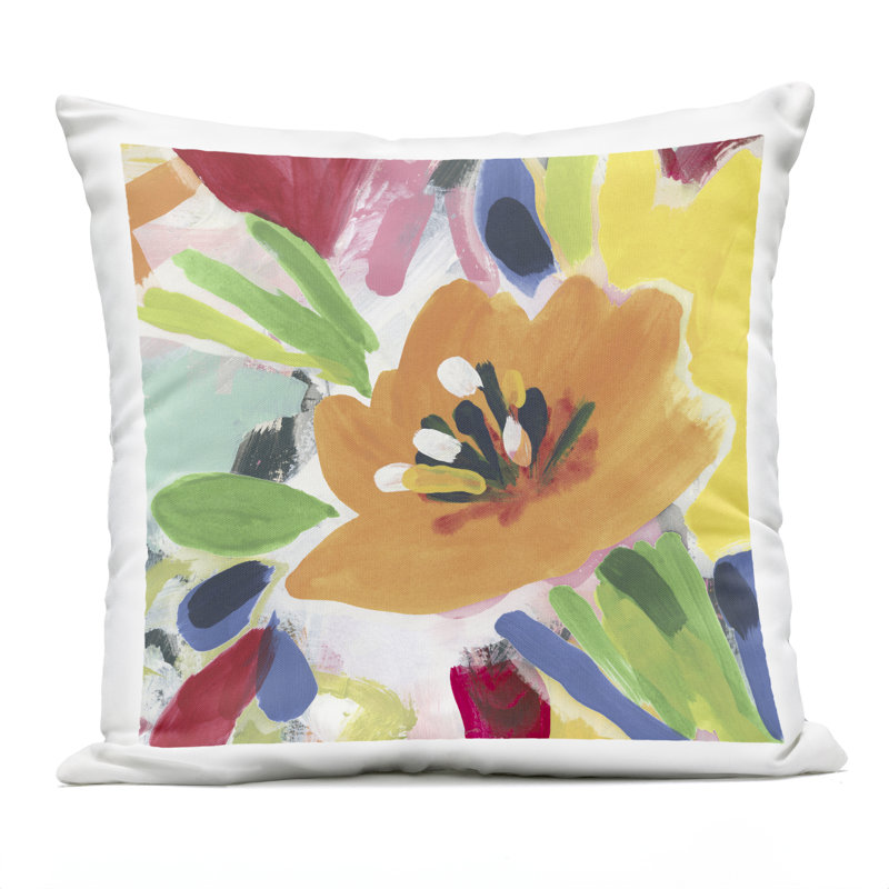 Vivid Orange Flower Impressions Design by June Erica Vess Outdoor Printed Pillow