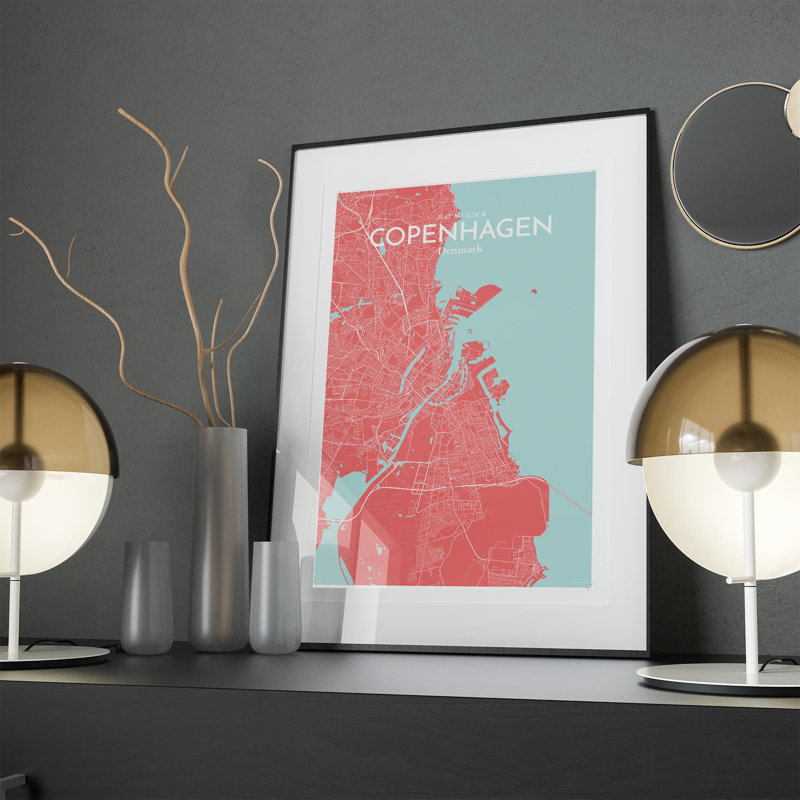 Copenhagen City Map In Maritime - No Frame Print, 17cm H x 11cm W x 0.05cm D