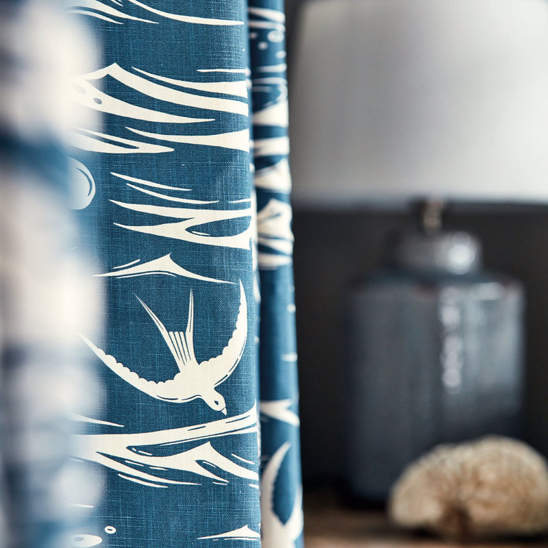 Swallows at Sea Fabric, Navy