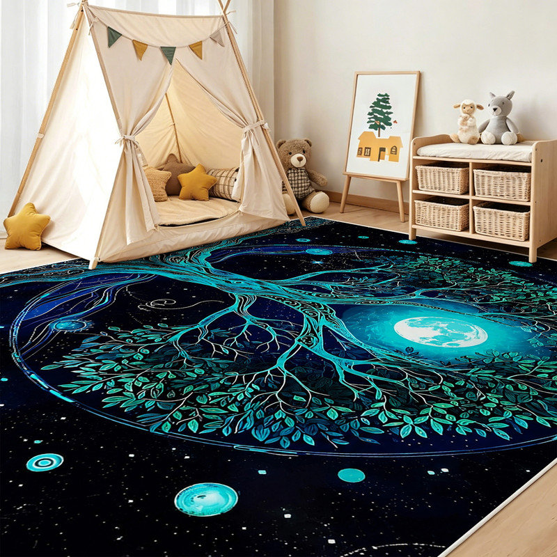  Tapis de salon moderne avec tapis intérieur moelleux de 5 pi x 7 pi avec envers en caoutchouc antidérapant pour table de salle à manger, arbre cosmique abstrait