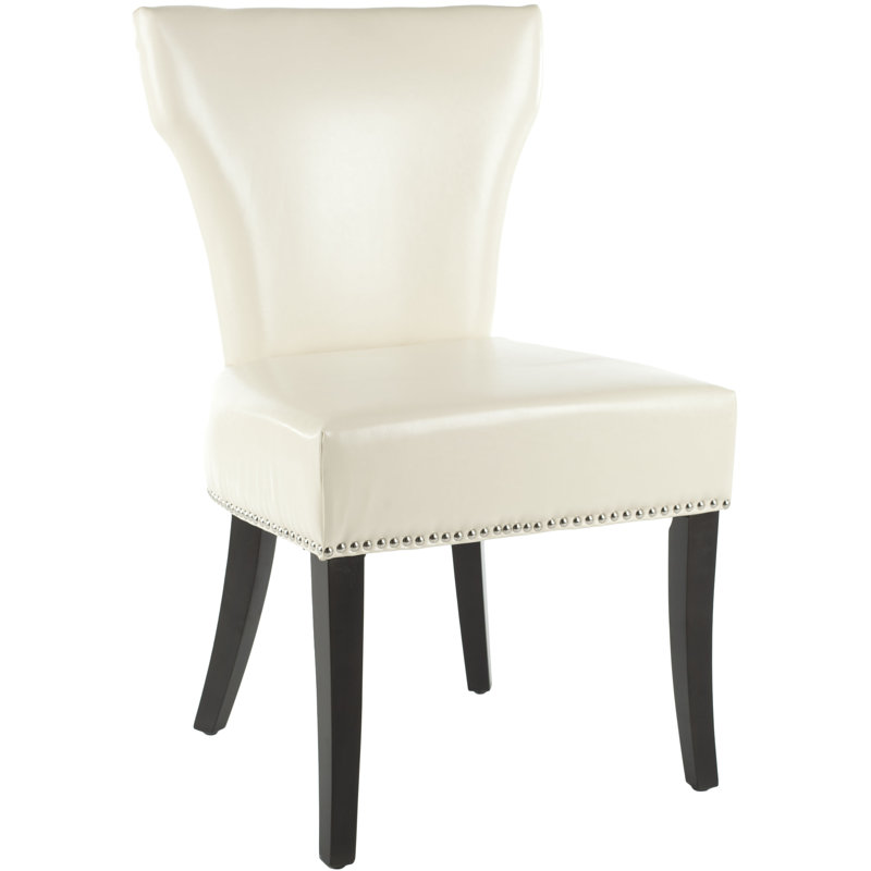 Evangeline 55.12cm H Bicast Leather Upholstered Side Chair, Flat Cream