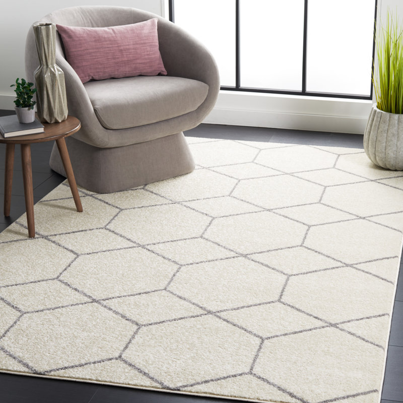 Tapis ivoire / gris Kasturi 608, Rectangle 5 pi 5 po x 7 pi 7 po
