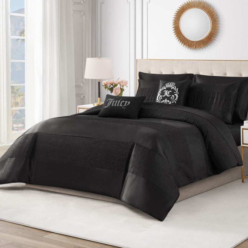 Juicy Couture Glam Night Black Stripe Comforter Set, Twin XL Comforter + 3 Additional Pieces