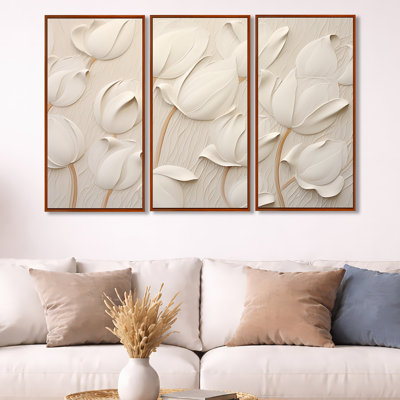 Minimalism White Tulips Symphony - Tulips Wall Art Print Set